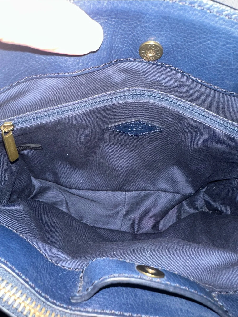 Fossil Navy, Gray & Coral Leather Satchel
